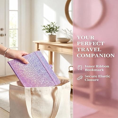 Glitter A5 Lined Notebook Hardcover, Ruled Journal No Bleed Paper Gift | Sparkling Hardcover With 192 Thick Smooth Pages. Lay-Flat Stitched Binding, Pen Loop & Elastic Band. For Daily Use. thumbnail 8