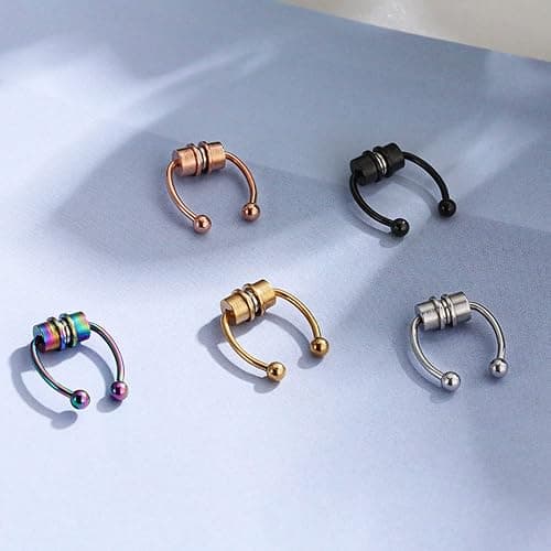 5pcs Magnetic Stainless Steel False Horseshoe-shape Nose Hoop for Party - Non Piercing Septum Nose Ring Gift for Men & Women thumbnail 5