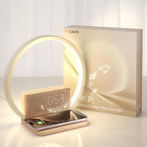 Vivilumens Sunrise Alarm Clock Wireless Charger, 10 White Noise Sound Machine Alarm Clock with 30/60/90 Mins Timer, 3 Levels Touch Night Light Dual Clocks for Heavy Sleeper Bedroom Decor Gifts for Her | Alarm Clock, Wireless Charger, Sound Machine, for Heavy Sleepers, Touch Night Light, 30/60/90 Mins Timer, 3 Levels, Dual Clocks, Ideal Gifts for Her - Image 1