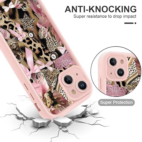 Tivkofk Leopard Floral Print Phone Case for iPhone 15 6.1'', Cute Pink Bow Cheetah Orchid Collage Aesthetic Case, Soft TPU Shockproof Phone Cover with Camera Protection for Women Girls thumbnail 4