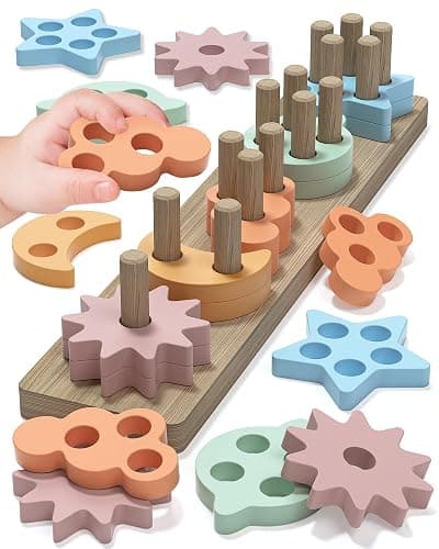 Tonberless Montessori Toys for 1 2 3 Year Old Boy Girl, Star Shaped Toys for Ages 2-4 Toddlers Kids Baby, 1 2 Year Old Boy Girl Birthday Gifts, Wooden Learning Puzzles Shape Sorter Toy for Toddlers - Star - Image 1
