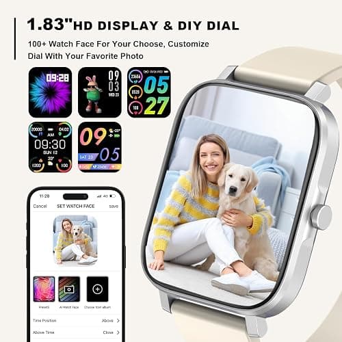 Smart Watch for Men Women Compatible with iPhone Samsung Android Phone 1.69 inch Full Touch Screen IP68 Waterproof Bluetooh Fitness Tracker Heart Rate/Sleep Monitor (Starlight) thumbnail 5