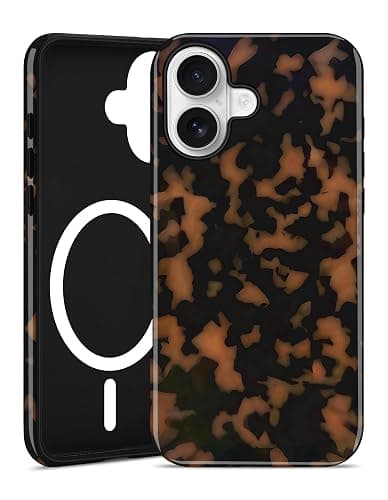 Jusy Magnetic Brown Tortoise Shell Phone Case for iPhone 15,Yellow | Compatible with MagSafe,Cute Aesthetic Cheetah Leopard Design,TPU and PC Protective Shockproof Cover - Image 1