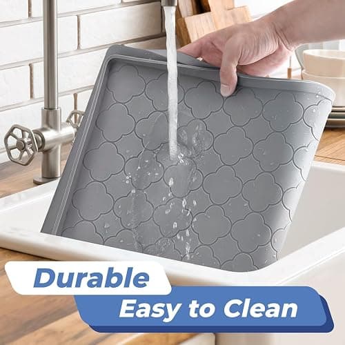 Jin&Bao Under Sink Mat 34" x 22" Waterproof Silicone Cabinet Kitchen Liner | Silicone kitchen cabinet protector, bathroom shelf liner, raised edge traps leaks, anti-slip, easy to clean & dishwasher safe thumbnail 5