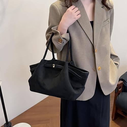 Makukke Kunstwildleder Tote Bag, Kunstwildleder Tasche Damen Hobo Handtasche Damen Mittelgroß Vintage Schultertasche Slouchy Bag für Arbeit Büro Reisen Einkaufen Schule - Kaffee thumbnail 2