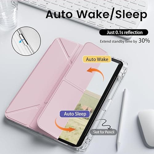 GKABXY Clear Case for iPad mini 7 A17 Pro 8.3 Inch, iPad mini 7th/6th Generation Case (2024/2021),Slim Shockproof Transparent Back,Y-Shaped Mutil Angles Folding,Supports Pencil Pro&USB-C (Pink) thumbnail 6