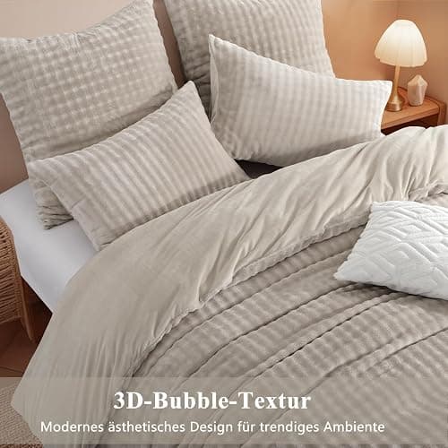 RUIKASI Winter Plüsch Bettwäsche 200x220 3teilig Beige - Warme Kuschelig Weich Flauschige Flanell Fleece Bettwäsche Luxus Wende Bettbezug mit Reißverschluss und 2 Kissenbezug 80x80cm thumbnail 6