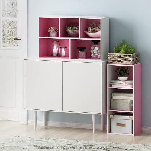 Furinno LUDER Book Shelf, 3-Cube Bookshelf, Bookcase with Open Shelves, 9.3 x 12 x 31.5, for Living Room, Bedroom, Home Office, White/Pink thumbnail 2