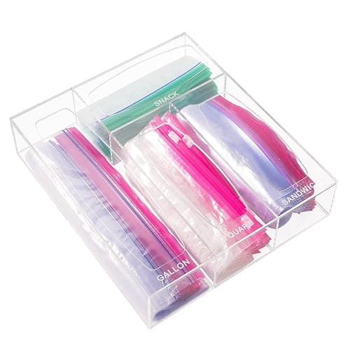 Aquiver Acrylic Bags Storage Organizer - Baggie Bags Drawer Organizer & Plastic Food Storage Bags Holder - Compatible with Gallon, Quart, Sandwich, Snap, Freezer, Slider Bags (Clear) - Image 1