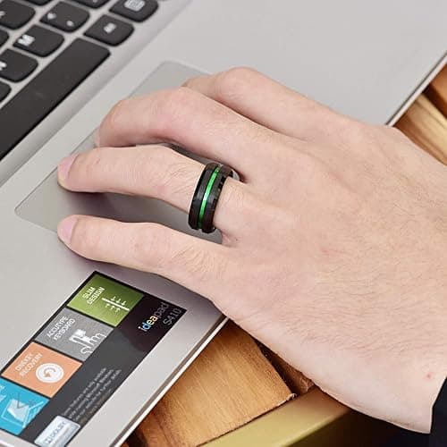 NUNCAD 8mm Men's Tungsten Rings Multi-Color/Green/Purple Plated Grooved Black Matte Finish Beveled Edges Size 4 to 16 thumbnail 4