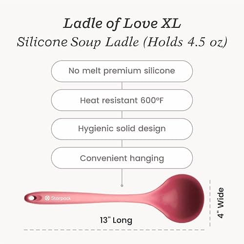 Starpack 'Ladle of Love' XL Premium Silicone Ladle Spoon - Up-to 600°F High Heat Resistant Soup Ladles - Kitchen Ladles for Serving, Rubber Non Stick Silicone Spoons, LFGB Grade Cooking Spoon thumbnail 2