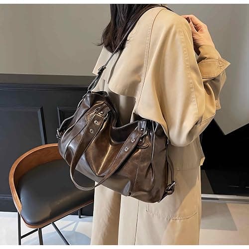 city vintage shoulder bag for women, brown soft vegan faux leather crossbody purses, large capacity hobo crossbody bag, fall fashion casual handbag thumbnail 6