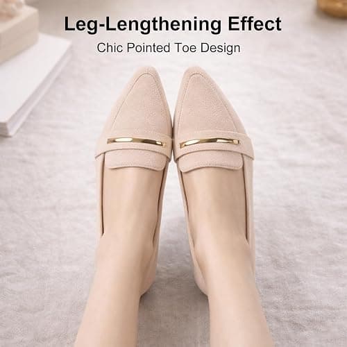 MUSSHOE Loafers for Women Pointed Toe: Dressy Gold Bit Flats, Suede BusinessCasual Slip On Shoes for Office Work,Interview & Teacher thumbnail 4