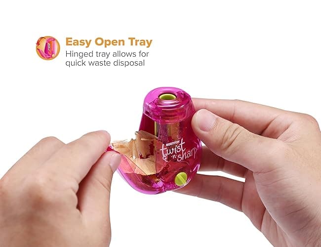 Bostitch Office Pencil Sharpener Twist-N-Sharp Colored Manual Small Pencil Sharpeners Hand Held, 1 Pack, Covered, Pink Portable Handheld Sharpener with Cover, PS1-PINK-EC - Single - Pink thumbnail 3
