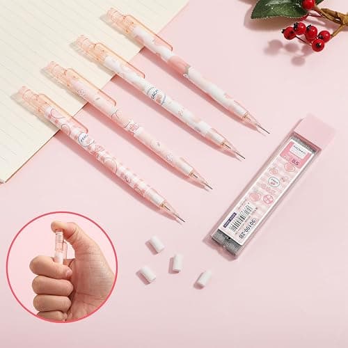 Mabor 4 Pcs Cute Mechanical Pencil Set Including 0.5mm Pastel Mechanical Pencils with 1 Tubes Refills Stationary Cute School Office Supplies for Writing Drawing Sketching thumbnail 2