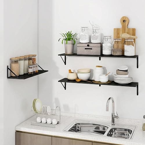 Vivelove Black Deep Floating Shelves for Wall, 48W x 8D Wood Wall Shelves Set of 2, Wide Floating Bookshelf for Living Room, Kitchen, Office, Bedroom and Decor Storage, with Metal Bracket - Black thumbnail 6