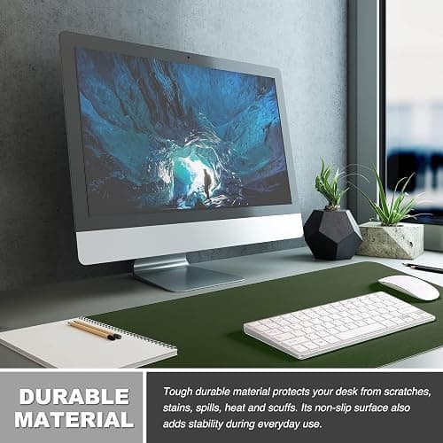K KNODEL Large Office Leather Desk Mat, Mouse and Keyboard Pad, Computer and Laptop Mat, Desktop Protector and Cover, Writing Pad and Blotter (31.5"x15.7", Dark Green) thumbnail 5