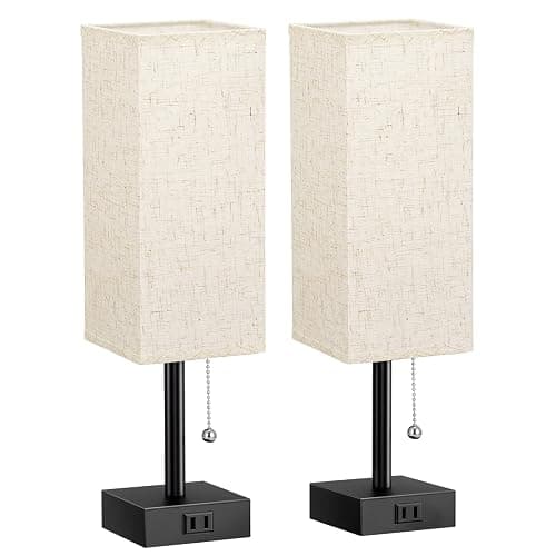 Bedside Table Lamps for Bedroom Set of 2 - Small Rectangular Nightstand Lamp with AC Outlet Charging Port, 3 Color Temperatures Desk Light with Bulb, Tabletop Reading Lamp for Living Room/Dorm/Office thumbnail 9