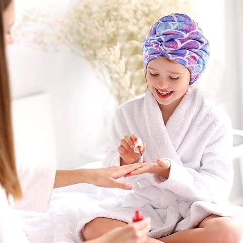 Microfiber Hair Towel for Kids Gifts - Soft Super Absorbent Rapid Drying Hair Towel Wrap Turban for Girls Women with Button, Anti-Frizz for Thicker Curly Long Hair, 3Pack thumbnail 8