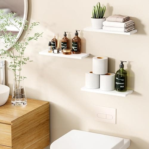 OUDIE White Floating Shelves - Wall Shelf Pack of 3, Modern Shelves for Bathroom, Bedroom, Office, Living Room Display, Kitchen Storage thumbnail 4