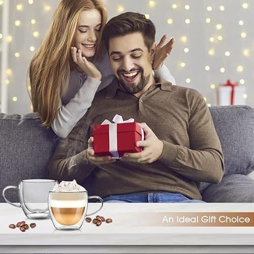 Osrioal Double Walled Glass Mugs, 4 x 250ml Glass Coffee Mugs, Heat Resistant Coffee Cups, Clear Coffee Glasses with Handle, for Cappuccino Tea Milk Latte Juice ﻿ thumbnail 7
