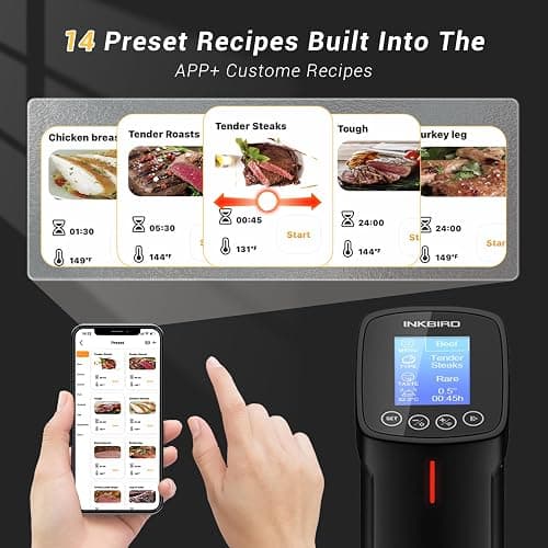 INKBIRD WIFI Sous Vide Cooker ISV-100W, 1000 Watts Sous Vide Machine Immersion Circulator with 14 Preset Recipes on APP & Calibration Function, Thermal Immersion, Fast-Heating with Timer thumbnail 3