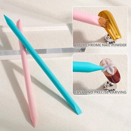 FSpronail 4 Pcs Nail Art Sculpture Pen,Dual Tipped Silicone Nail Tool Resin Nail Art Brushes for 3D Gel Carving Drawing Effect Shaping Apply Chrome Tool for Women Manicure Design at Home Salon DIY Kit thumbnail 3