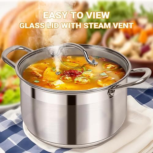 Kirecoo Stainless Steel Stock Pot - 8 Quart Heavy Duty Induction Cooking Pot with Visible Lid for Pasta, Soup, Spaghetti, Nonstick Thick Bottom Big Stockpot, Deep Cookware for Canning, Boiling, Simmer thumbnail 5