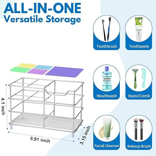 Urbanstrive 304 Stainless Steel Bathroom Toothbrush Holder Toothpaste Holder Stand Bathroom Accessories Organizer (Silver, Large) thumbnail 2