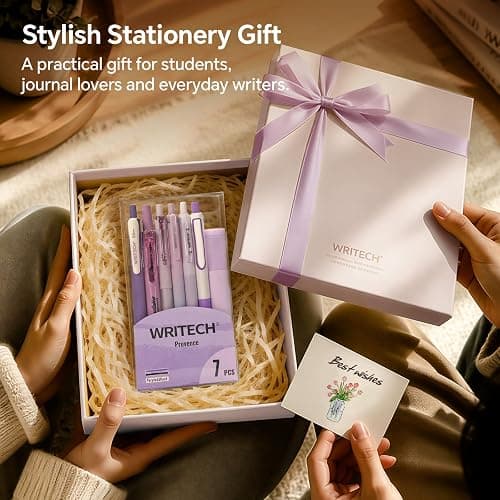 WRITECH Gel Pens Journaling Highlighters: 0.5 &0.7mm Purple Journal Set 7ct | Black & Multicolor Pen Highlighter No Bleed Smooth Writing for Drawing Journaling Teachers Nurses Office Gift thumbnail 7