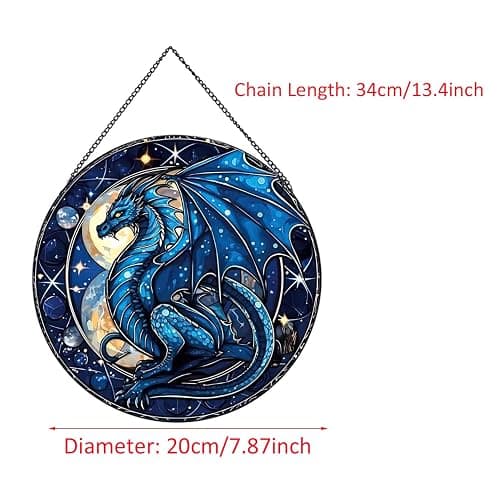 Payutou Celestial Dragon Pattern Suncatcher Stained Glass,Hanging Stained Glass for Windows,20cm/7.87inch Sun Catcher Garden Hangings Ornaments Halloween Fall Christmas Decor for Home thumbnail 4