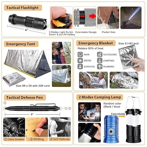 Survival Kit, 250Pcs Survival Gear First Aid Kit with Molle System Compatible Bag and Emergency Tent, Emergency Kit for Earthquake, Outdoor Adventure, Hiking, Hunting, Gifts for Men Women thumbnail 4