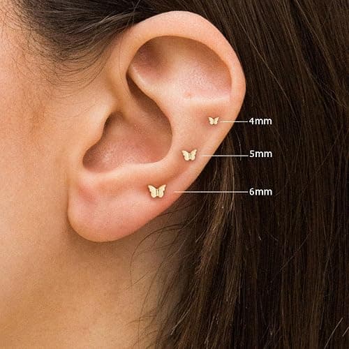 VRIUA 20G Tiny Flat Back Earrings for Women - 14K Gold/Silver Plated Small Flat Back Stud Earrings Hypoallergenic Cartilage Helix Piercing Jewelry thumbnail 2