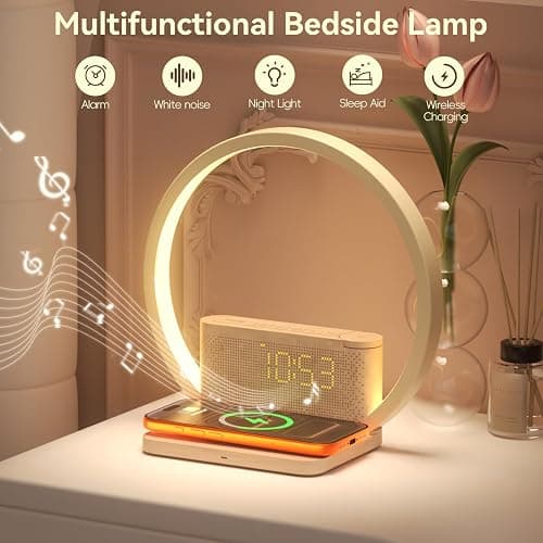 Vivilumens Sunrise Alarm Clock Wireless Charger, 10 White Noise Sound Machine Alarm Clock with 30/60/90 Mins Timer, 3 Levels Touch Night Light Dual Clocks for Heavy Sleeper Bedroom Decor Gift for Her thumbnail 8
