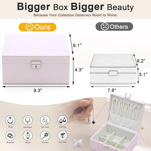 IBURTEN Jewelry Organizer Boxes for Women,Travel Jewelry Case, 2 Layers Removable Jewelry Box,Storage for Necklace, Bracelet, Earring,Rings,Jewelry Box Gifts for Women Girls thumbnail 2