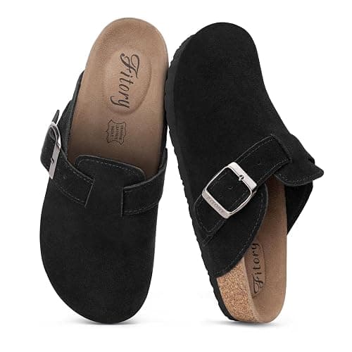 FITORY Womens Clogs Slip-on Potato Shoes Leather Mules with Suede Cork Footbed Size 6-11 thumbnail 5