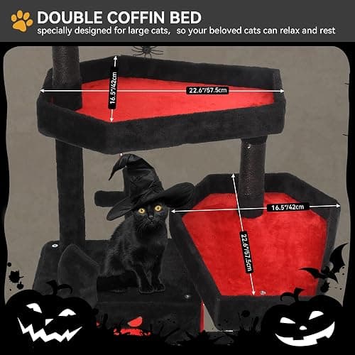 YITAHOME Gothic Cat Tree with Coffin Bed, 63" Tall Cat Tower for Indoor Cats with Top Perch, Spacious Cat Condos, Spider Hanging Balls,Comfy Hammock, Scratching Post and Ladder, Black Halloween | Cat Tower with Top Perch, Spacious Cat Condos, Spider Hanging Balls, Comfy Hammock, Scratching Post and Ladder thumbnail 4