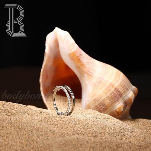 BodyBonita G23 Titanium Cartilage Earring Hoop Stacked Clicker 16G CZ Double/Triple Septum Rings Conch Piercing Jewelry Tragus Daith Helix Nose Rings Hoops for Women Silver/Gold Plated 8mm 10mm 12mm thumbnail 6