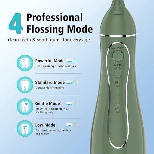 Leominor Water Dental Flosser Pick for Teeth, 300ML Portable Oral Irrigator Upgraded Tank Removable,IPX7 Waterproof, Rechargeable Travel Teeth Cleaner, Professional Electric Flossing Machine(O-Green) thumbnail 2