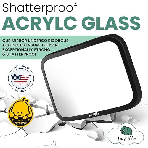Leo and Ella - Baby Car Mirror - 10" Large Mirror w/Ultra Clear Infant View - Crash Tested Shatterproof Design w/ 360° Adjustable Mount, Premium Car Seat Mirror for Baby Rear Facing thumbnail 3