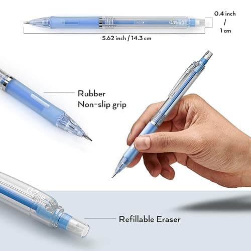 Nicpro 23PCS Pastel Mechanical Pencil 0.5 & 0.7 mm with Case for School, with 12 tubes HB Lead Refills, 3 Erasers, 9 Eraser Refills For Student Writing, Drawing, Sketching, Blue & Pink & White Colors thumbnail 8
