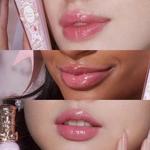Flower Knows Violet Strawberry Rococo Glowy Lip Gloss,Moisturizing Shimmery Lip Oil,Hydrating Lip Plumper Makeup for Girls&Women,Vegan & Cruelty-Free,0.12 Fl Oz,1 Count(G01 Strawberry Macaron) thumbnail 3