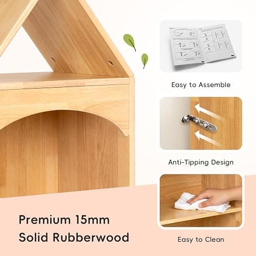 OOOK Rubberwood Montessori Shelf, 4-Tier Toy Organizers and Storage, Wood Corner Cabinet for Kids Room, Playroom, Nursery, Classroom, Kindergarten thumbnail 7