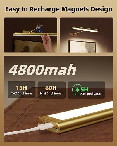 EZVALO Picture Light for Wall, 4800mAh Rechargeable Wireless Remote Lights, 16'' Dimmable Magnetic LED Art Painting Light with 3 Color Temps, Display for Gallery, Living Room, Bedroom, Hallway (Gold) thumbnail 4