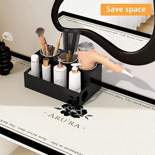 PITBVO Hair Tool Organizer, Black Acrylic Hair Dryer Holder with 3 Cups, Bathroom Supplies Countertop Blow Dryer Holder, Vanity Caddy Storage Stand for Accessories, Makeup, Toiletries thumbnail 6