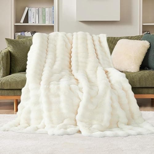 Kuscheldecke Kaninchen Plüsch Decke Super Soft Wohndecke Dick 1000 G/M² Flanell Decke Couchdecke Warme Überwurfdecke Sofadecke Vielseitig Blanket Für Bett Sofa Schlafzimmer Büro Weiß 100 x 160cm thumbnail 2
