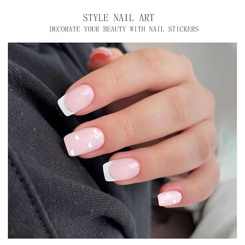 JMEOWIO Gel Nail Stickers White Heart French Tip Semi Cured Gel Nail Strips Wraps UV/LED Nails Art Design Decoration Accessories thumbnail 2