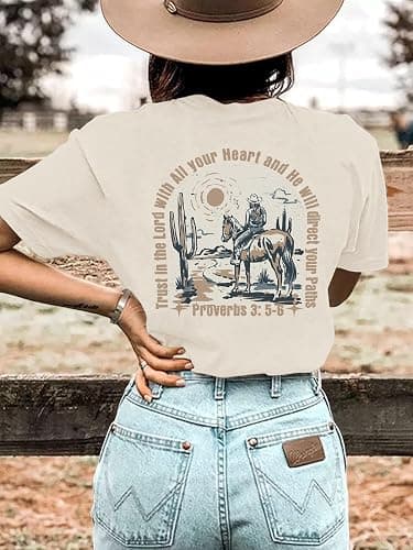 Western Shirts for Women Cowgirl Shirt Vintage Cowboy Country Graphic T Shirt Bible Verse Christian Inspirational Tops thumbnail 4