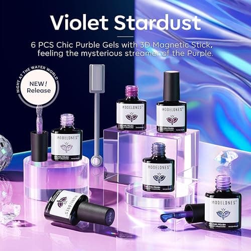modelones Gel Nail Polish Set, 6 Colors 2026 Purple-Red/Black/Blue Sparkle Chameleon Glitter Gel Polish Purple-Black Color Changing 9D Cat Eye Nail Polish With Magnet LED Nail Art DIY Gift thumbnail 5