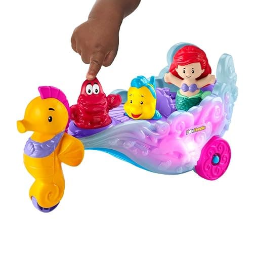 Fisher-Price Little People Disney Princess Ariel's Sea Carriage | Light-Up Musical Vehicle, Includes Ariel & Flounder Figures for Pretend Play, Toddler Toy for Kids Ages 18+ Months thumbnail 3